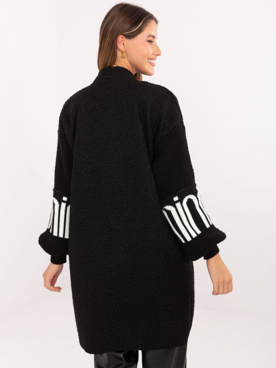 Schwarzer Cardigan mit Taschen und Puffärmeln