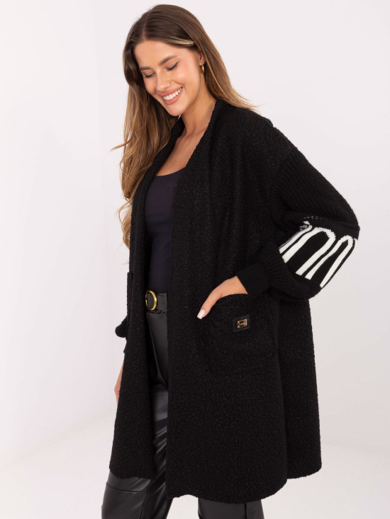 Schwarzer Cardigan mit Taschen und Puffärmeln