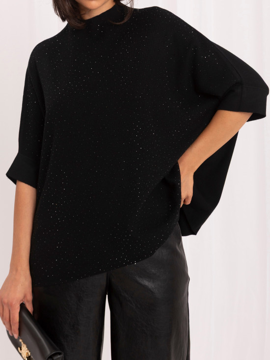 Eleganter schwarzer Pullover mit Applikation und Stehkragen