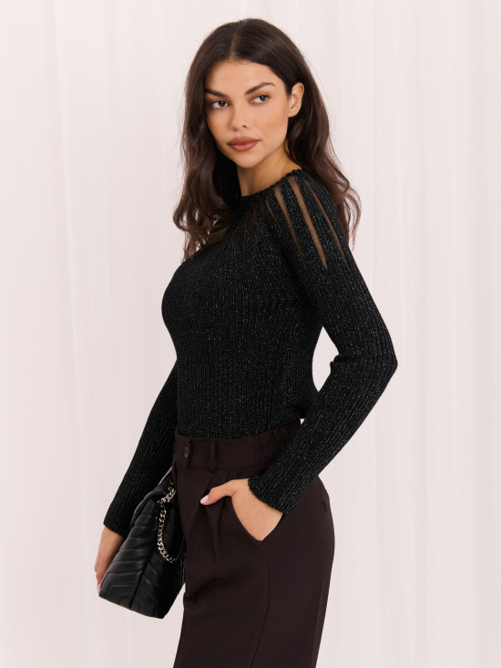 Eleganter schwarzer Pullover mit Rundhalsausschnitt