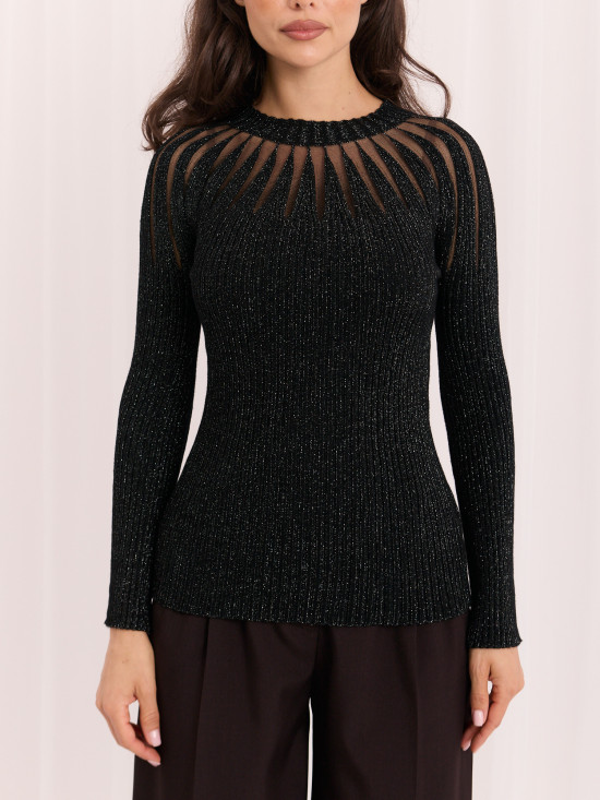 Eleganter schwarzer Pullover mit Rundhalsausschnitt