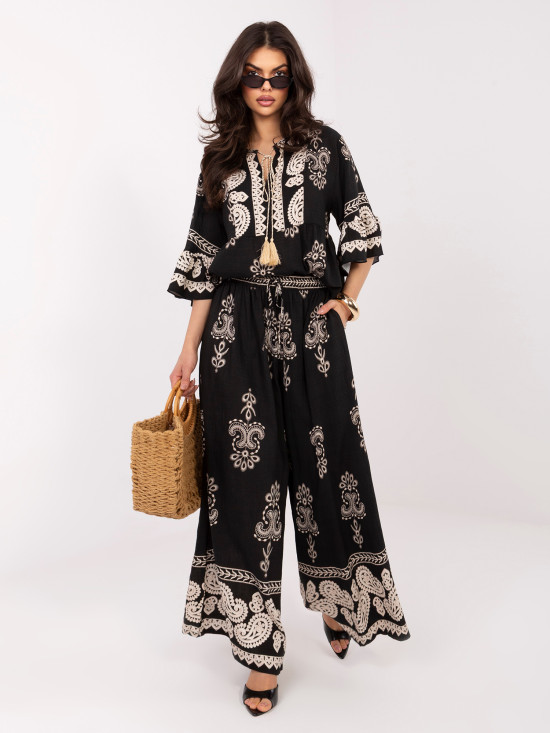 Damen-Set mit Print und Bindung, schwarz
