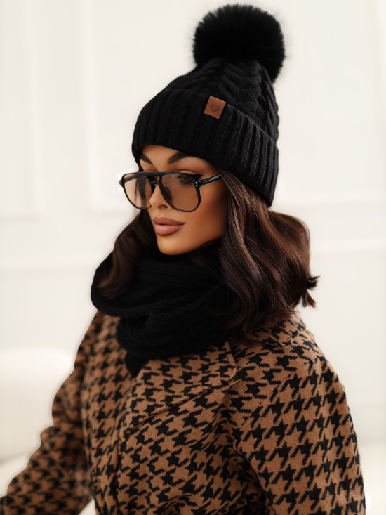 Winterset mit Bommel und Fütterung, schwarz