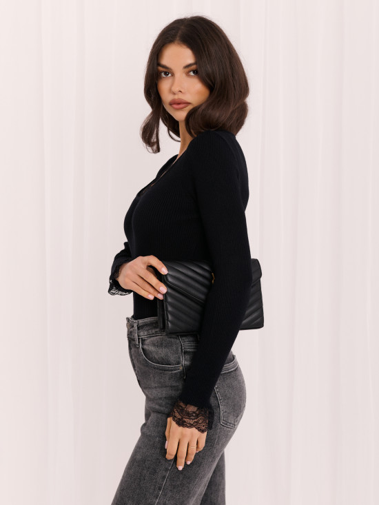 Eleganter schwarzer Pullover mit Spitze