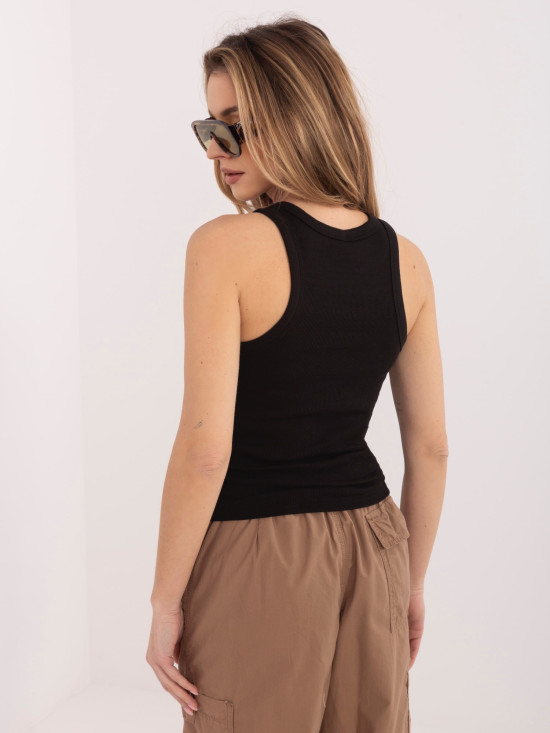 Schwarzes Baumwolltop mit Stickerei und Schriftzug