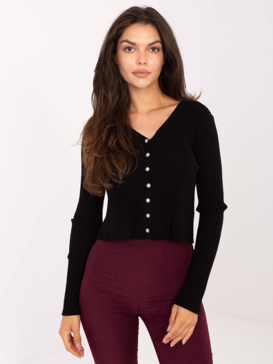 Eleganter schwarzer Pullover mit V-Ausschnitt