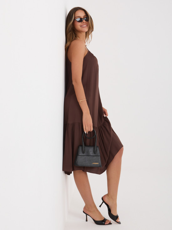 Braunes ausgestelltes Midi-Kleid mit Volant