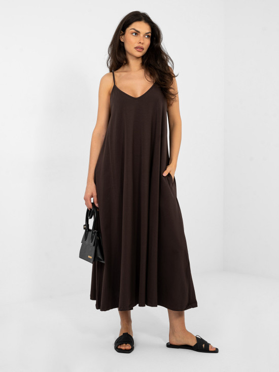 Maxi-Sommerkleid mit V-Ausschnitt, braun