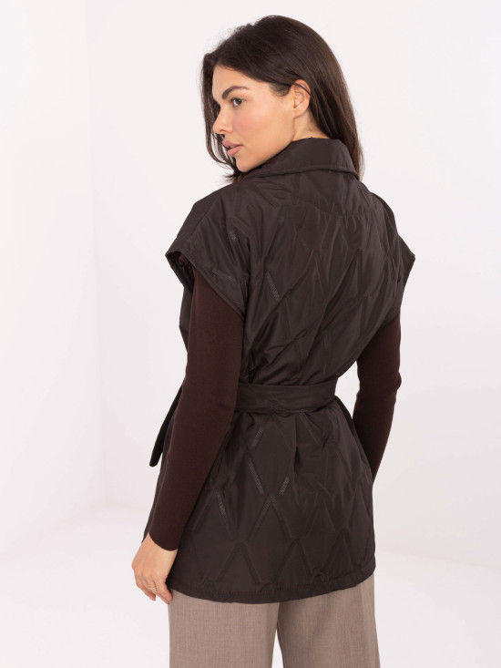 Elegante gesteppte Weste mit Gürtel in Braun