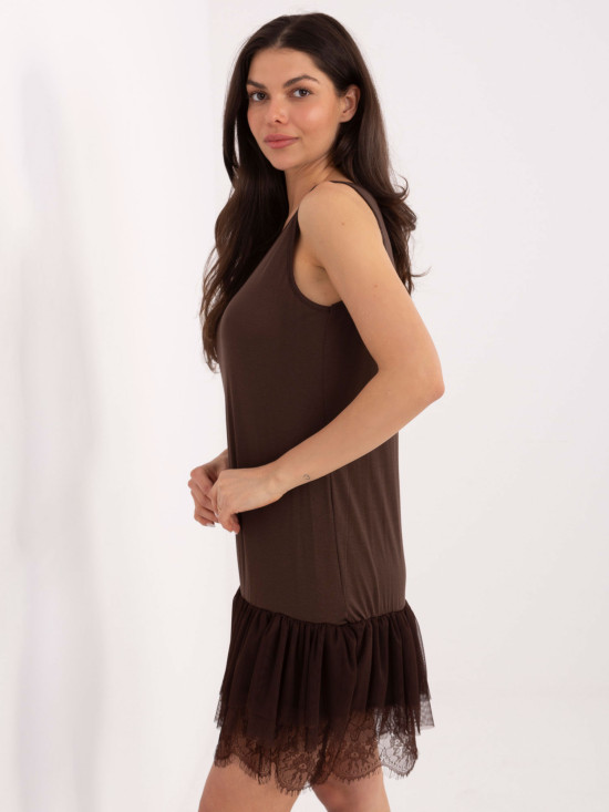 Braunes ausgestelltes Kleid mit Spitze