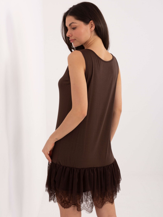 Braunes ausgestelltes Kleid mit Spitze