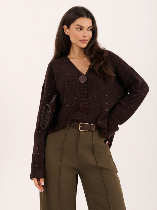 Eleganter brauner Pullover mit Pailletten und Knöpfen