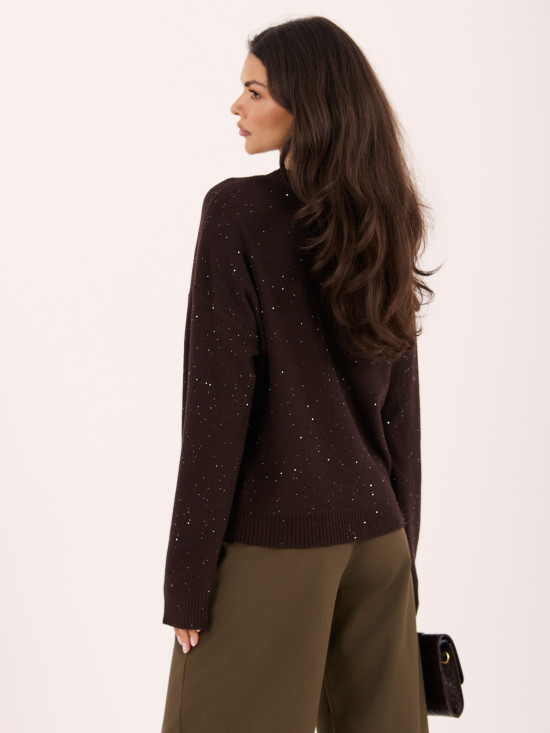 Eleganter brauner Pullover mit Pailletten und Knöpfen