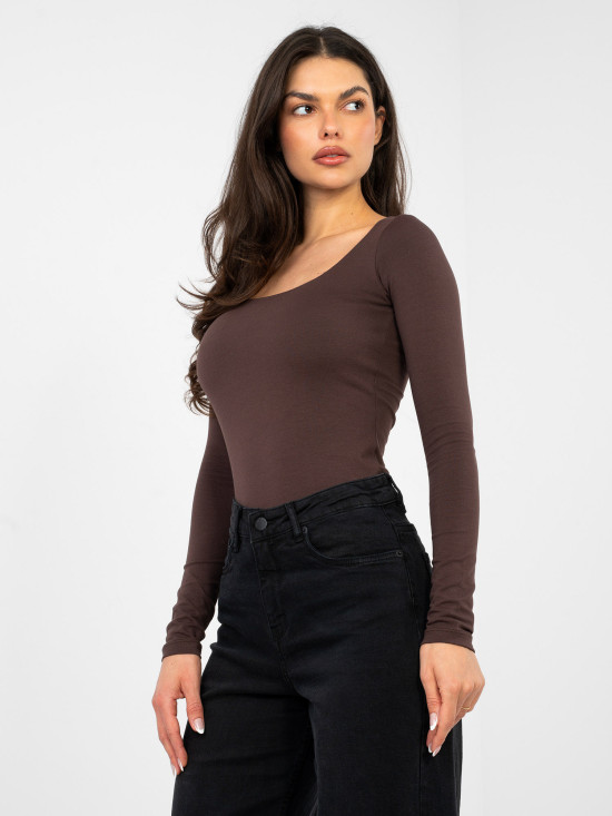 Braune Baumwollbluse mit langen Ärmeln und Futter