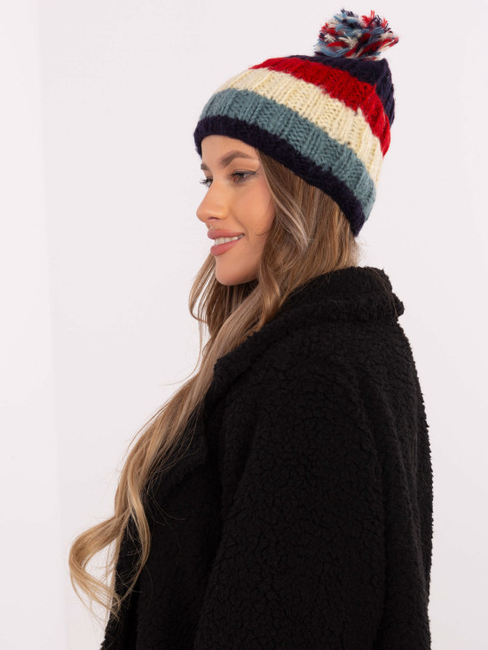 Gestreifte Wintermütze mit Pompon