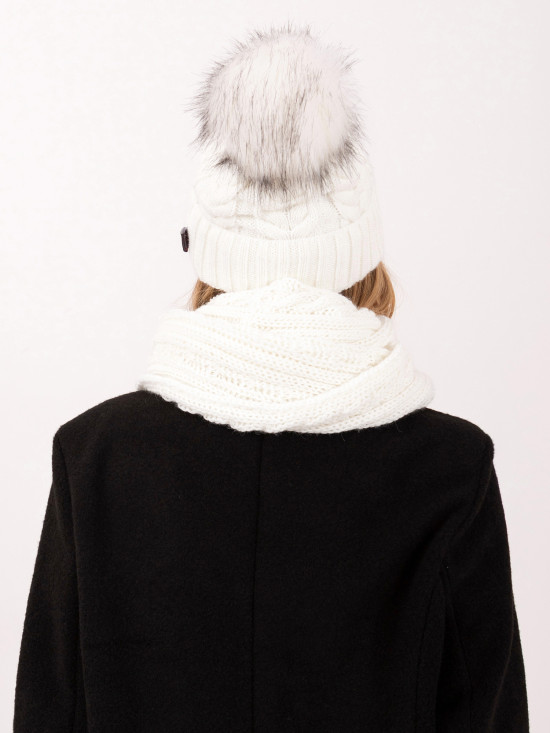 Winterset mit Bommel in Ecru