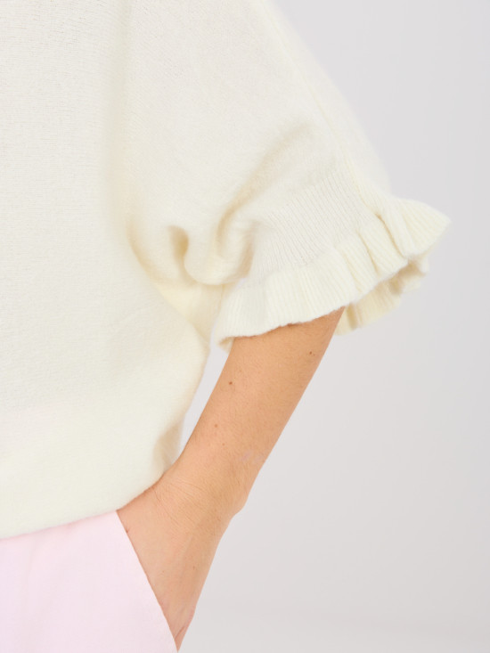 Ecru Pullover mit 3/4-Ärmeln und Volant
