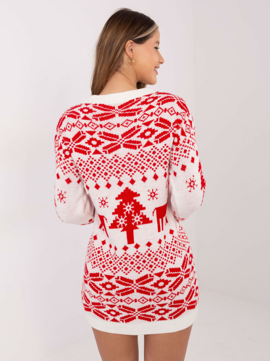 Langer Damenpullover mit Print, ecru