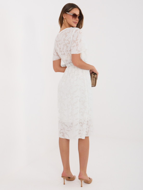 Ecru ausgestelltes Midi-Kleid mit Gürtel
