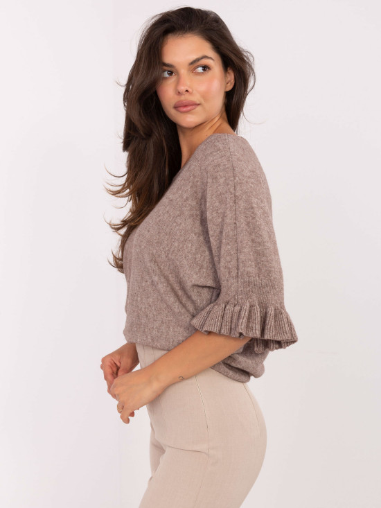 Eleganter beiger Pullover mit 3/4 Ärmeln