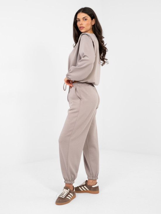 Damen-Set in Beige mit Bindung und langen Ärmeln