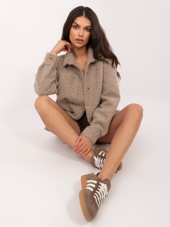 Beige Übergangsjacke mit Kragen und Taschen