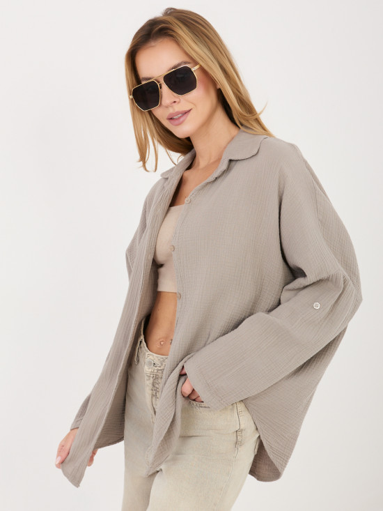 Beigefarbenes Baumwollhemd mit Kragen