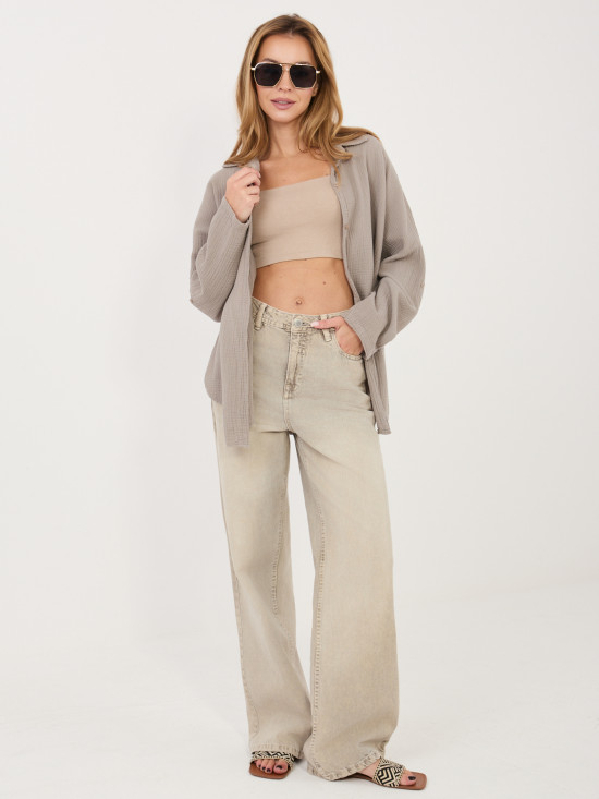 Beigefarbenes Baumwollhemd mit Kragen