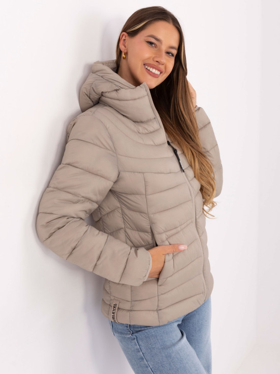 Beige gesteppte Jacke mit Kapuze