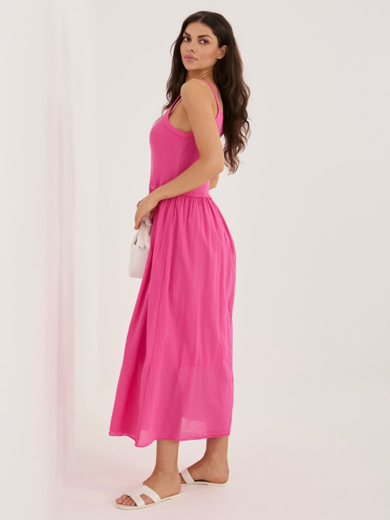 Maxi ausgestelltes Kleid mit Trägern, rosa