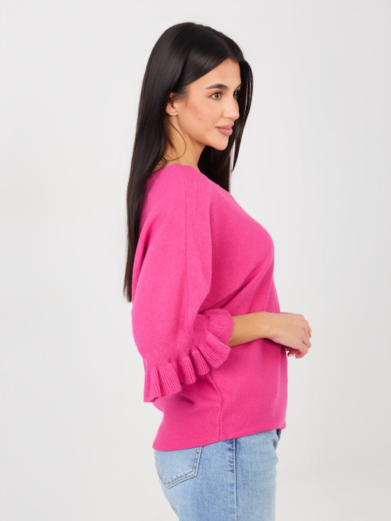 Eleganter fuchsiafarbener Pullover mit 3/4-Ärmeln und Volant