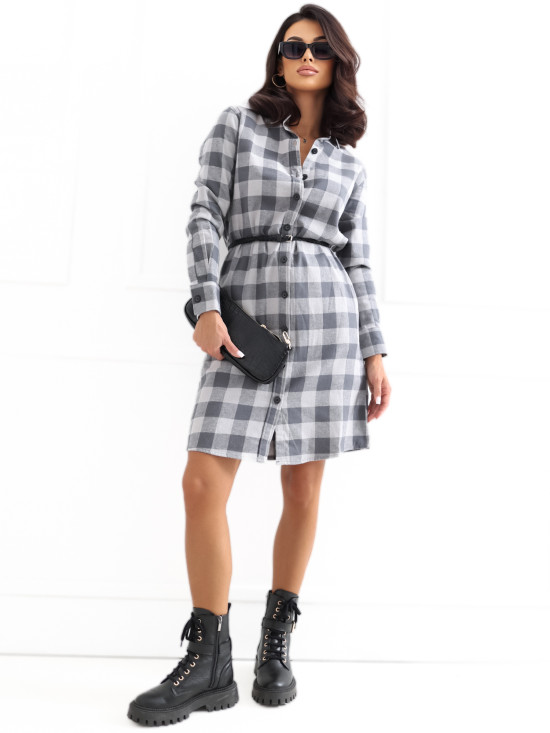 Grafitfarbenes Hemdblusenkleid mit Gürtel und Taschen