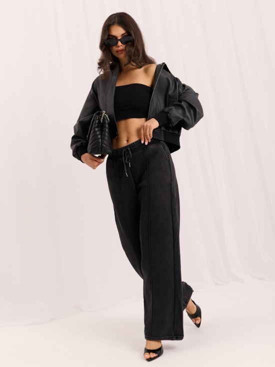 Graue Wide Leg Jogginghose