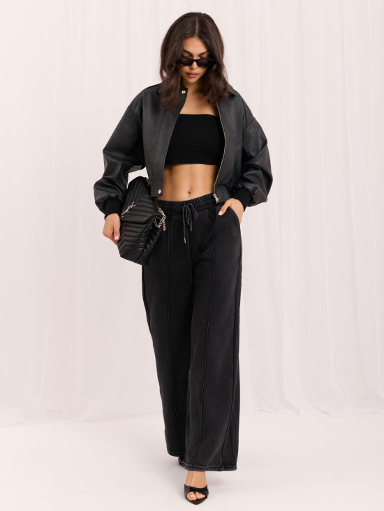 Graue Wide Leg Jogginghose