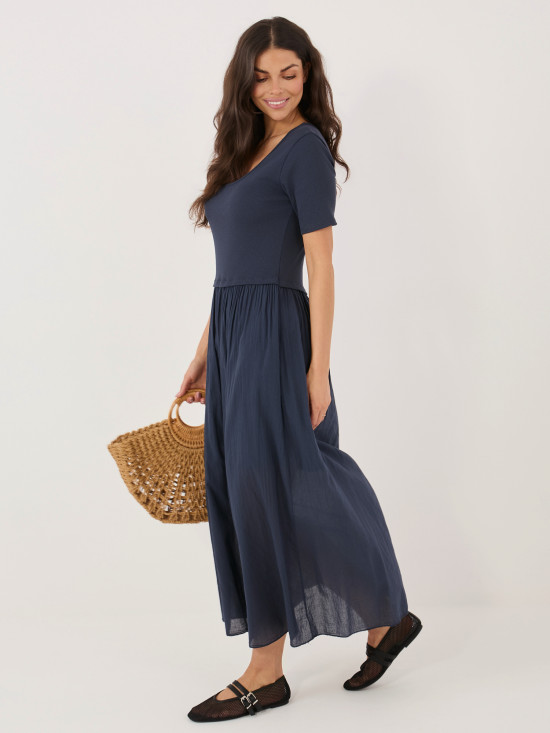 Ausgestelltes Midi-Kleid mit Futter, blau