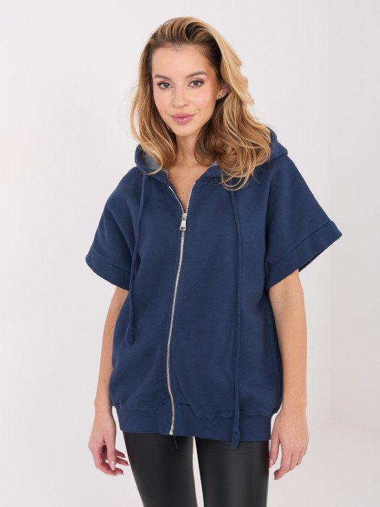 Moderne blaue Kapuzen-Sweatshirtjacke mit Reißverschluss