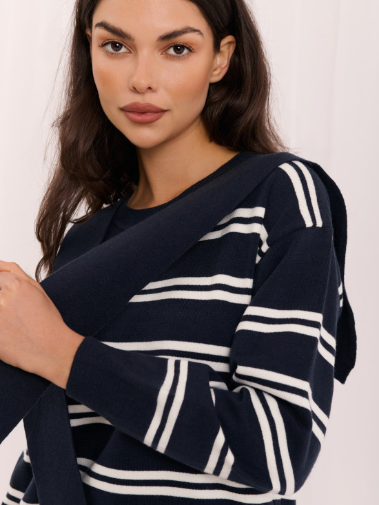 Gestreifter blauer Pullover mit Rundhalsausschnitt