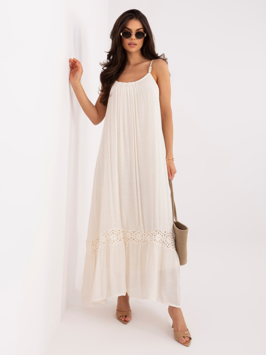 Beiges Maxi-Kleid mit Spitzendetails