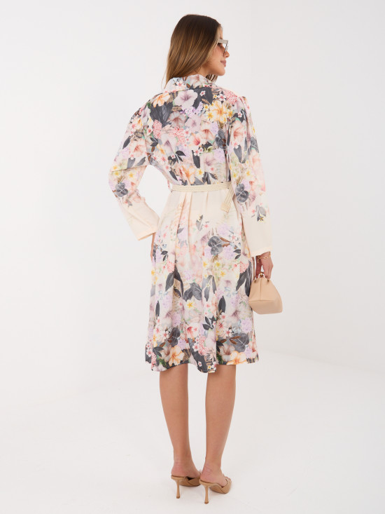 Beiges ausgestelltes Kleid mit Blumenmuster