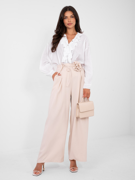 Elegante beige Wide-Leg-Hose mit Gürtel