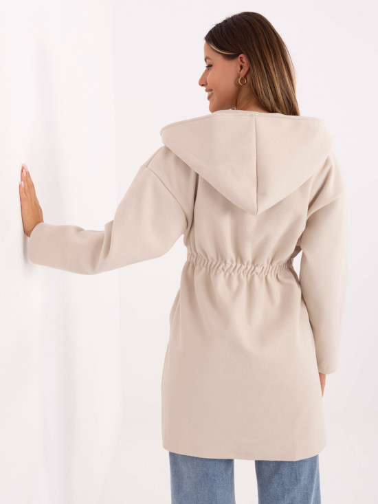 Beiger Übergangsmantel mit Kapuze und Gürtel