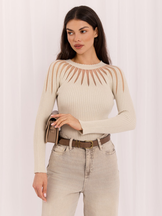 Eleganter beigefarbener Pullover mit Rundhalsausschnitt