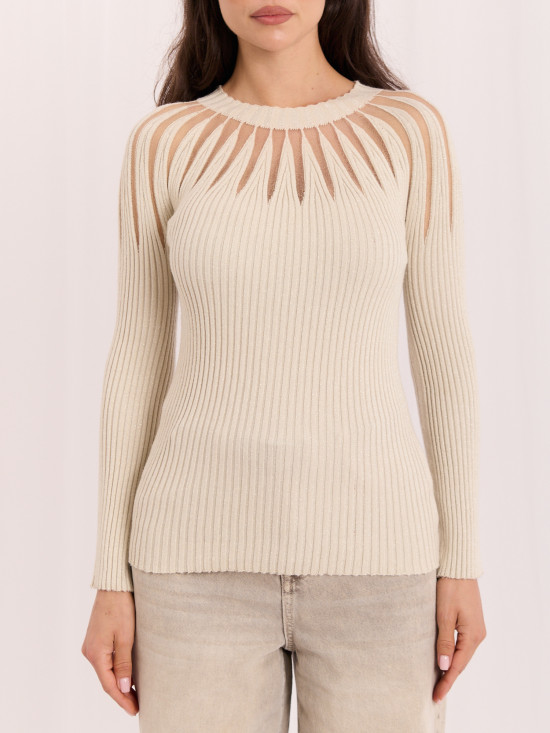 Eleganter beigefarbener Pullover mit Rundhalsausschnitt