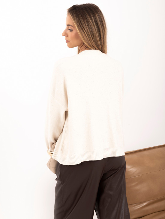 Eleganter beiger Pullover mit Pailletten und Knöpfen