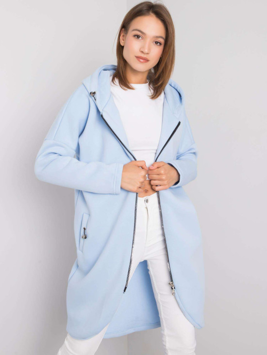 Hellblaue lange Kapuzen-Sweatjacke