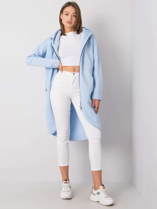 Hellblaue lange Kapuzen-Sweatjacke
