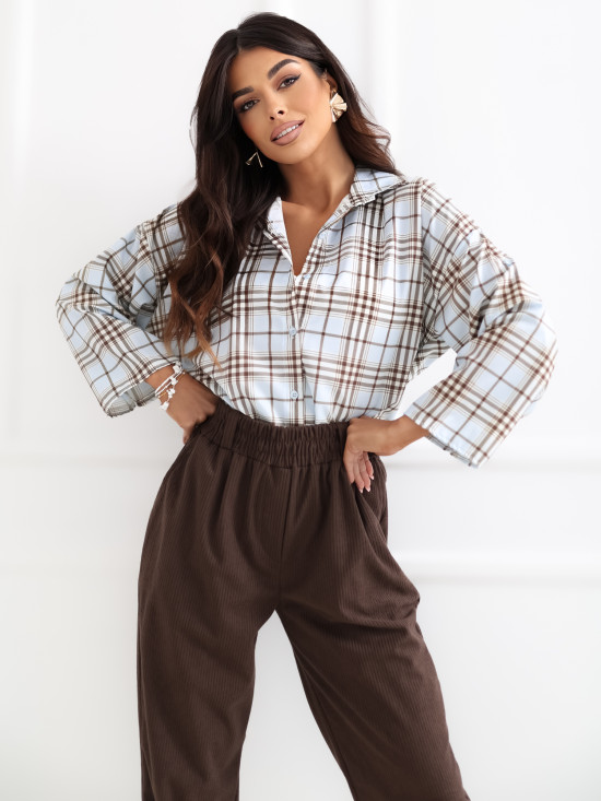 Hellblaue karierte Bluse