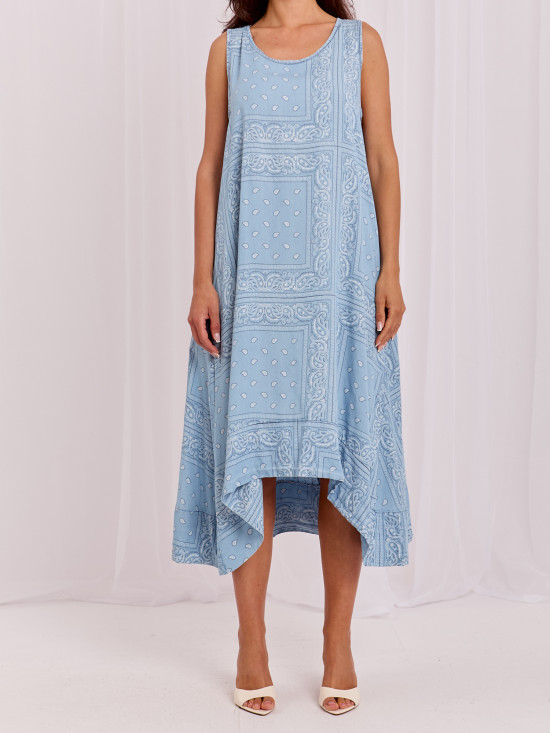 Asymmetrisches Midi-Sommerkleid mit Print und Taschen