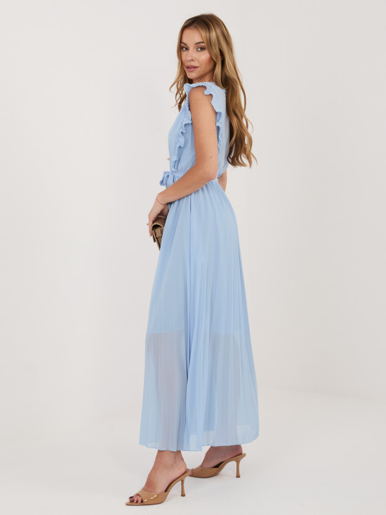 Hellblaues ausgestelltes Midi-Kleid mit Gürtel