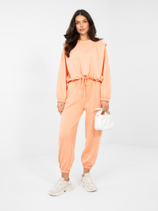 Damen-Set in Orange mit Bindegürtel und langen Ärmeln